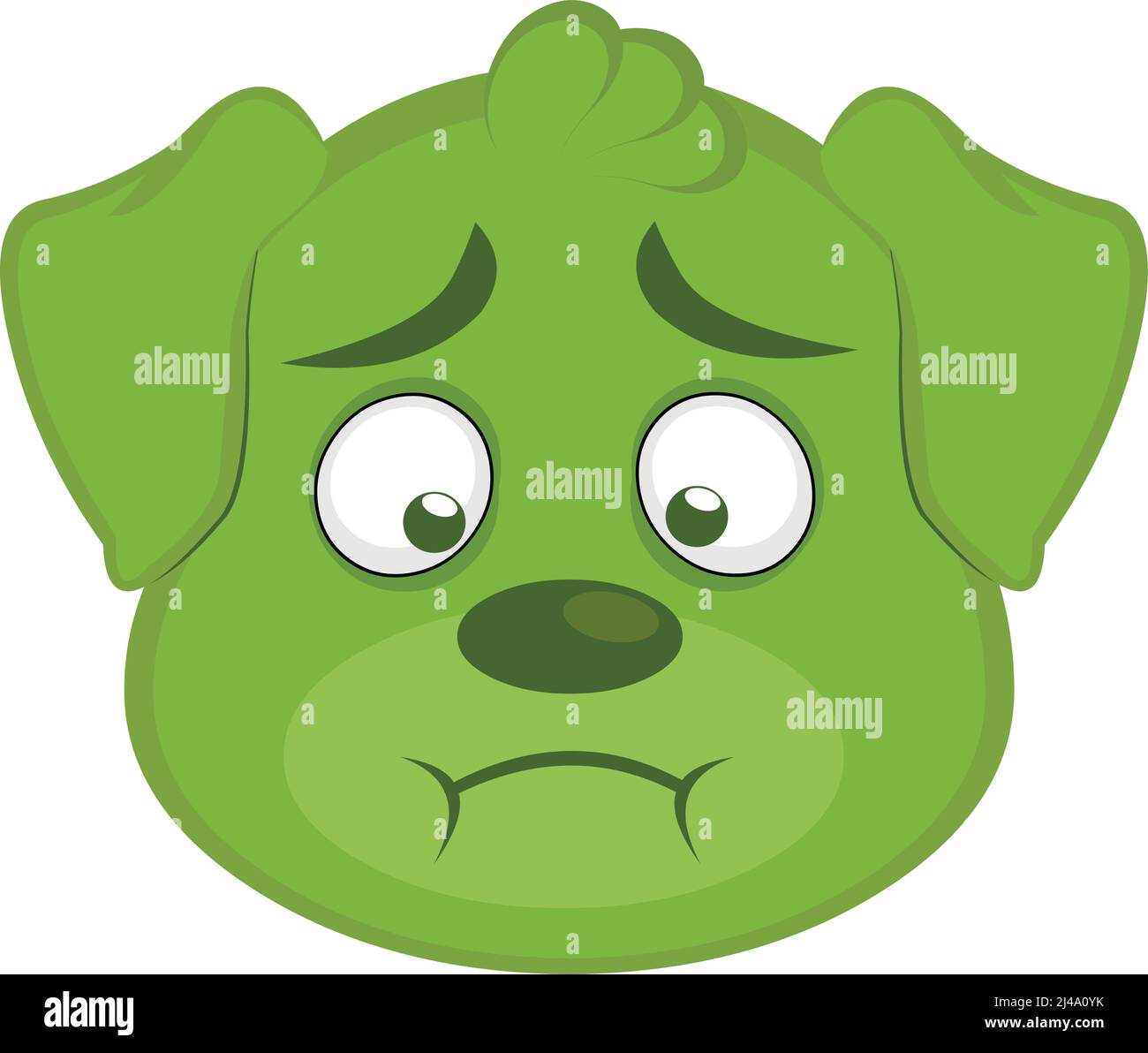 Vector illustration of the face of a nauseous green cartoon dog Stock