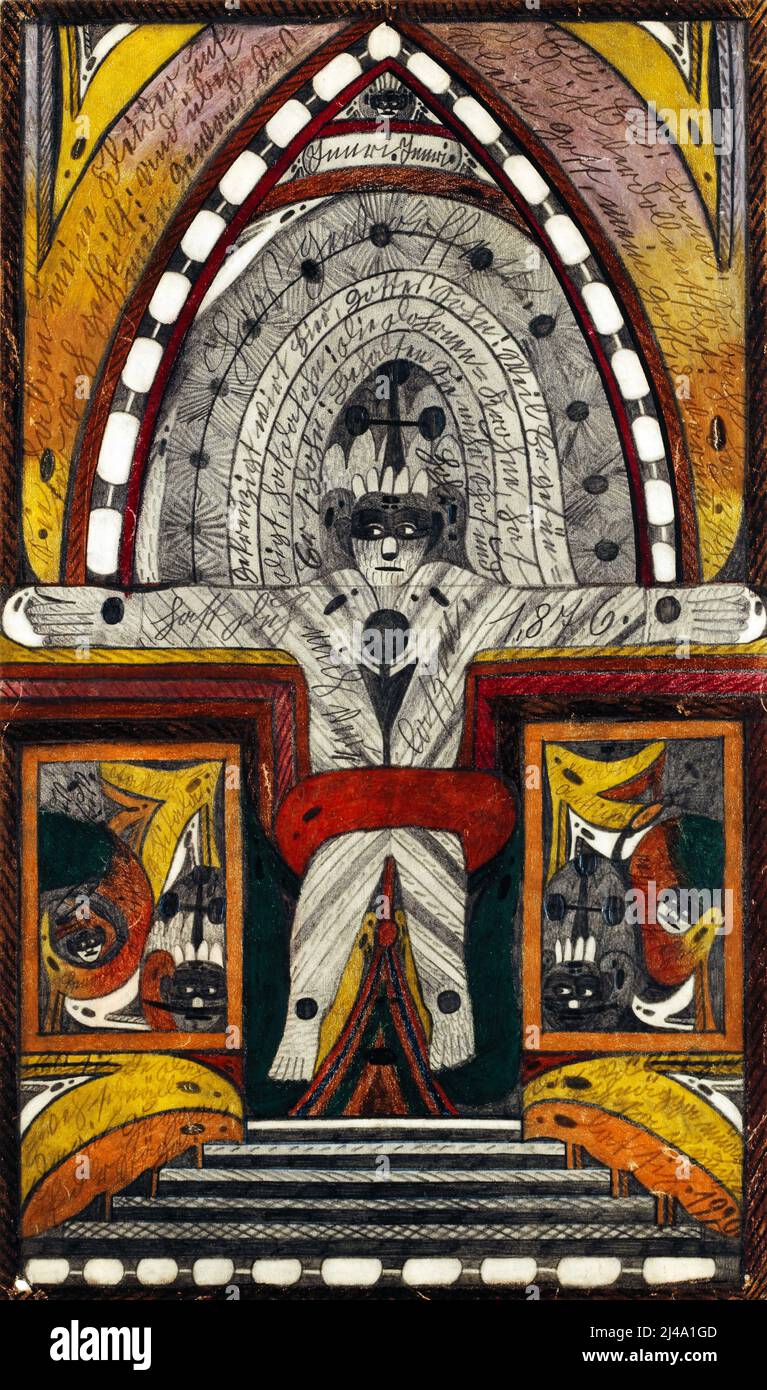 Swiss artist Adolf Wölfli, Art Brut painting - Die Kreuzigung meiner Wenigkeit, auf der Biskaya,=Haven=Insel, im stillen Ozean, im Späht=Sommer, 1,8 Stock Photo