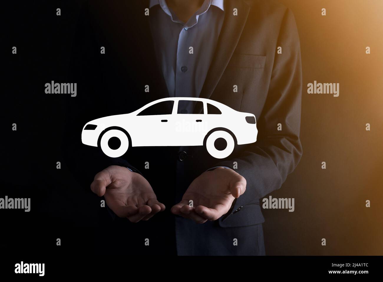 Digital composite of Man holding car icon.Car automobile insurance and ...