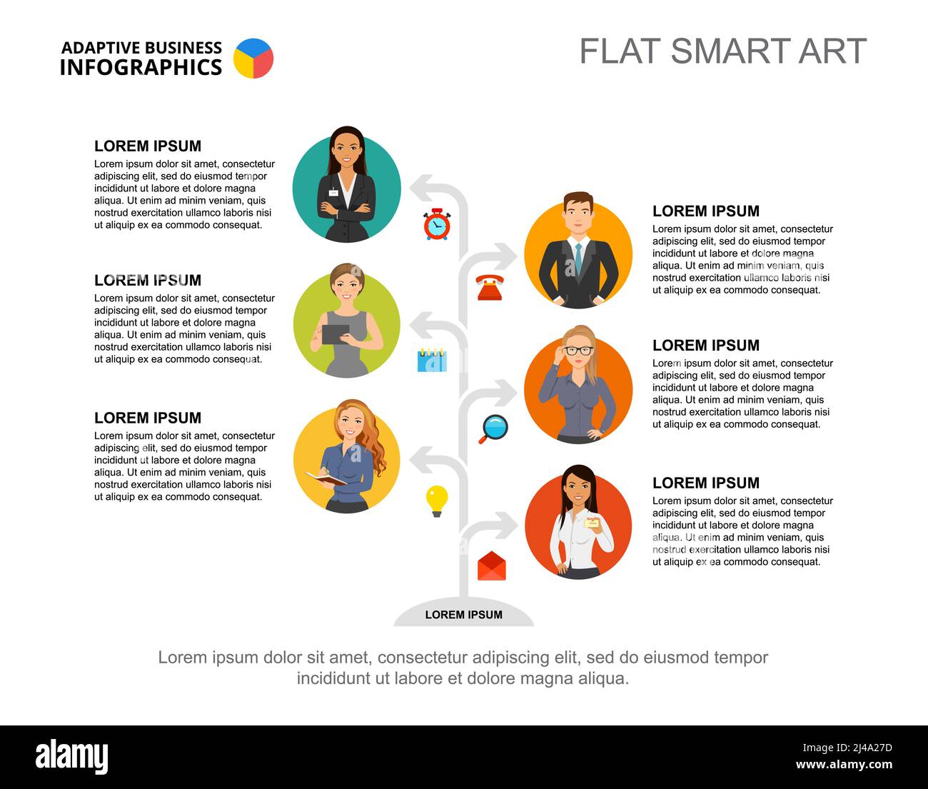 Six tree elements process chart template for presentation. Business ...
