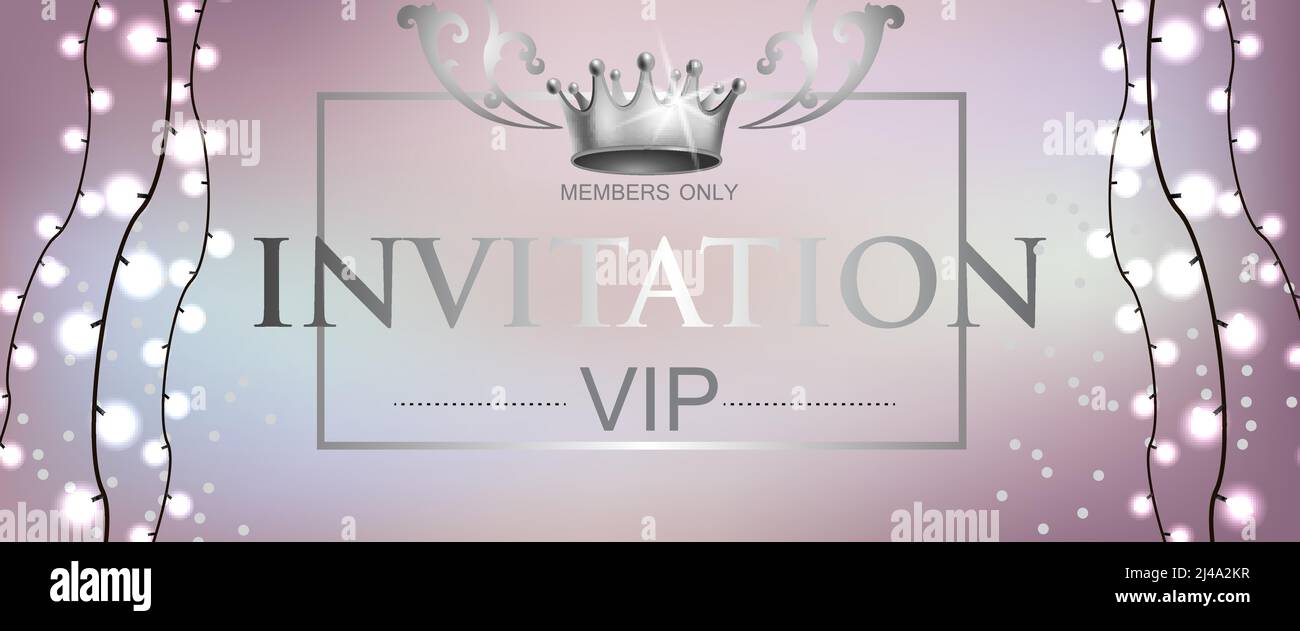 VIP invitation lettering with light garland. Party invitation design ...