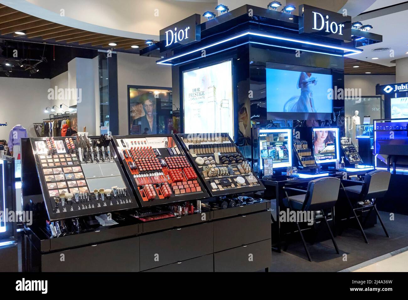 Dior makeup counter and beauty department Stock Photo