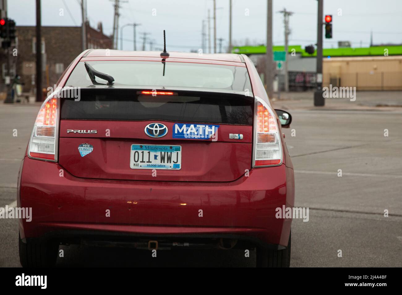 Car with a Math bumper sticker a campaign sign for humanitarian and politician Andrew Yang at yang2020. St Paul Minnesota MN USA Stock Photo