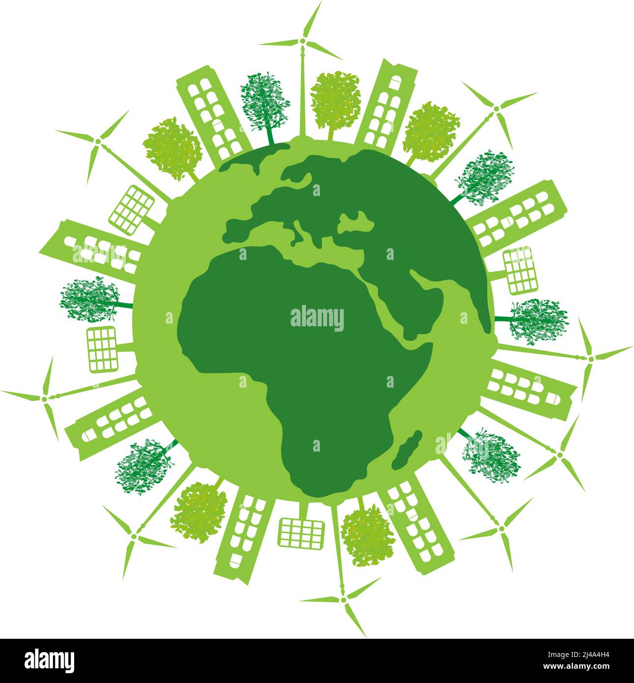 Concept of earth with green city, green trees and renewable