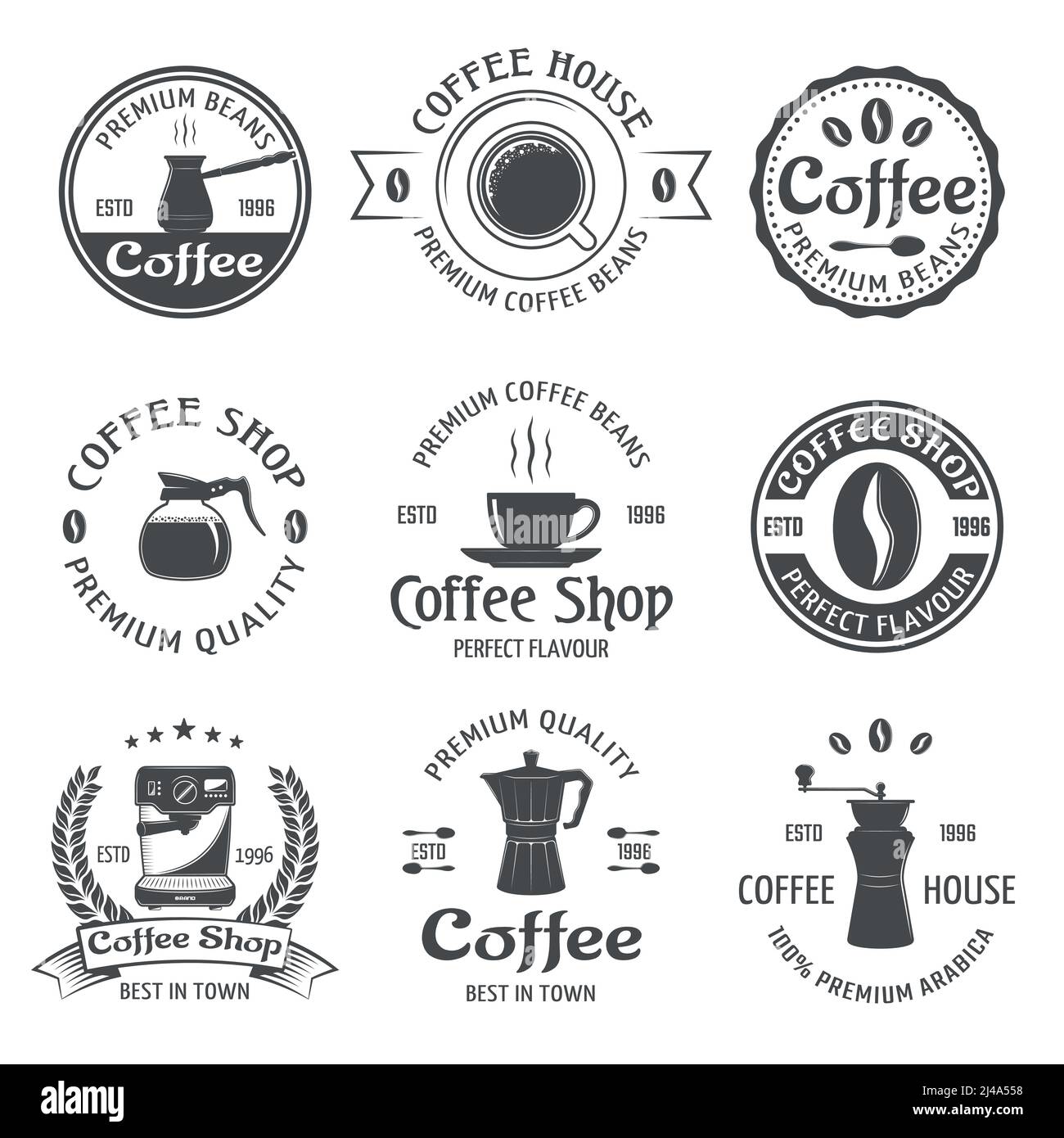Coffee emblem set with premium beams coffee house and coffee shop