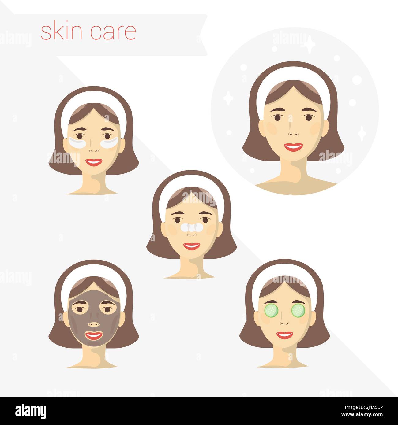 Skin care routine simple woman face with a different facial procedures