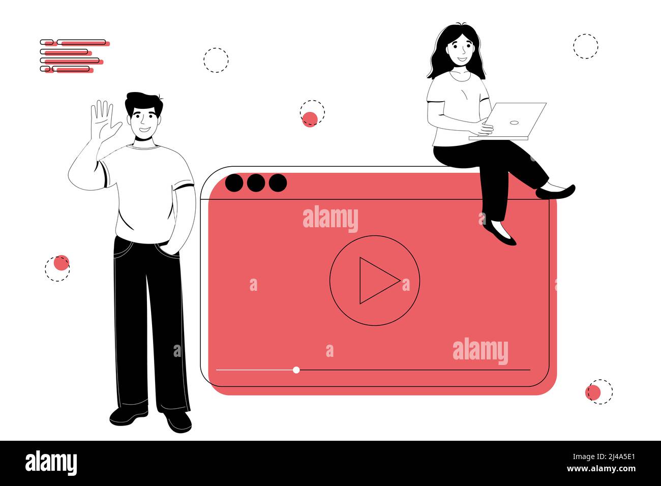 Blogger live streaming broadcast flat vector illustration concept. Male