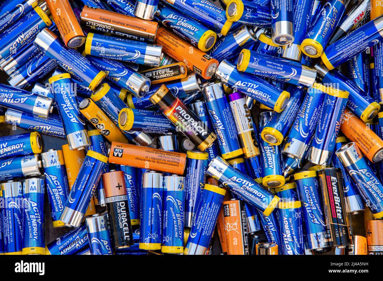 A collection of used batteries, Lancashire, UK. Stock Photo