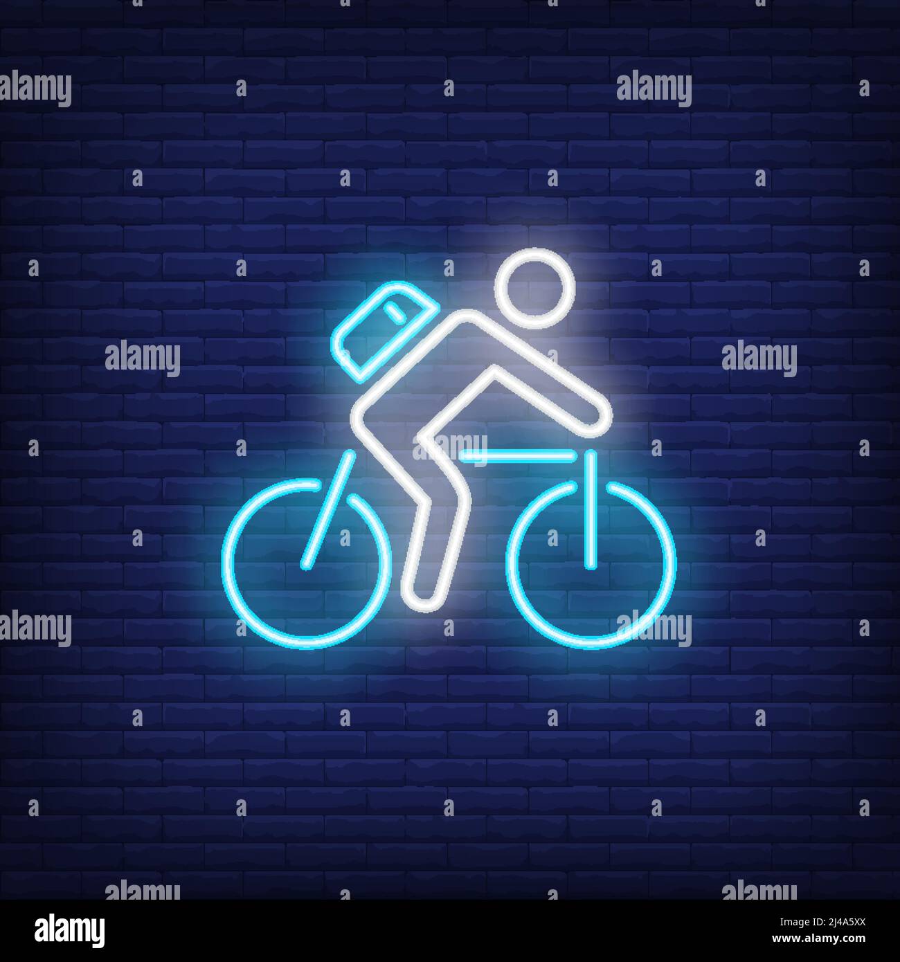 Cyclist riding bike neon sign. Bicycling, fitness and sport concept. Advertisement design. Night bright colorful billboard, light banner. Vector illus Stock Vector