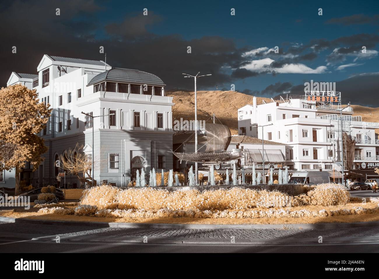 Infrared roundabout in the entrance of Volos city , Greece with a
