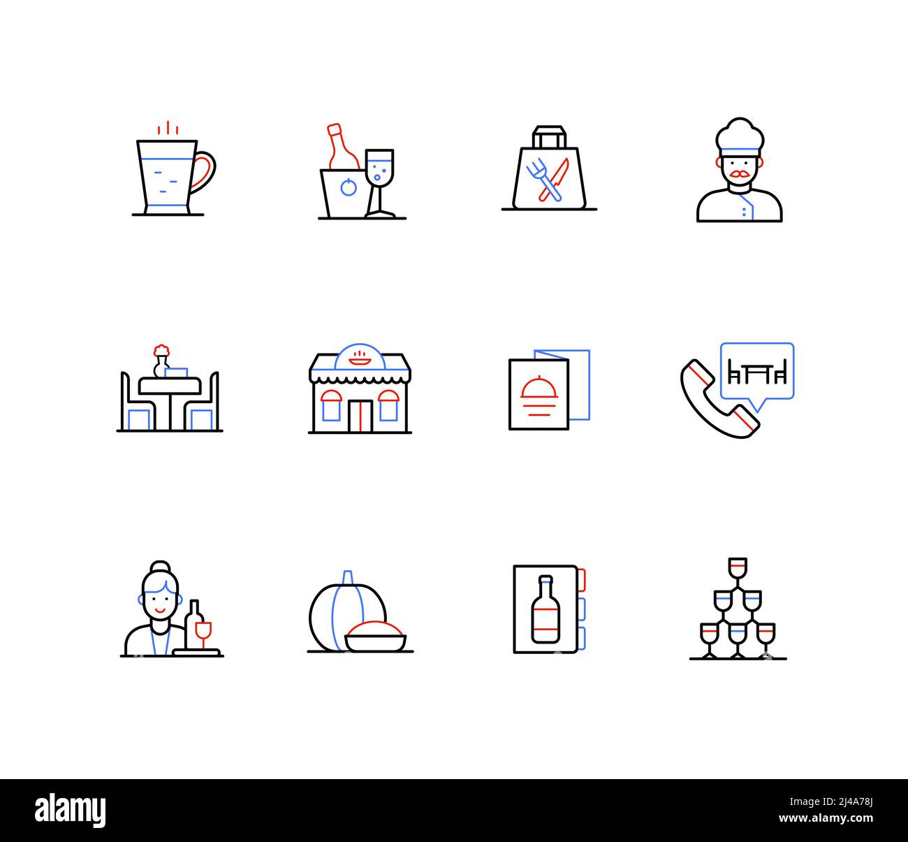 Restaurant menu and drinks - line design style icons Stock Vector Image ...
