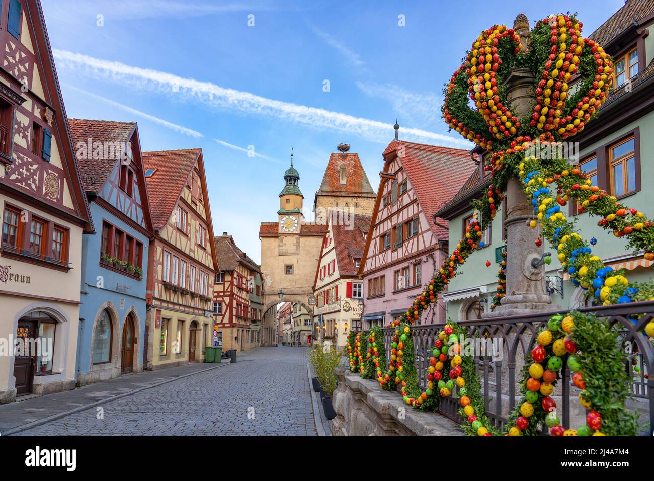 Rothenburg ob der Tauber, Germany - 04.10.2022 : Easter holiday decoration in the beautiful german middle age village . Stock Photo