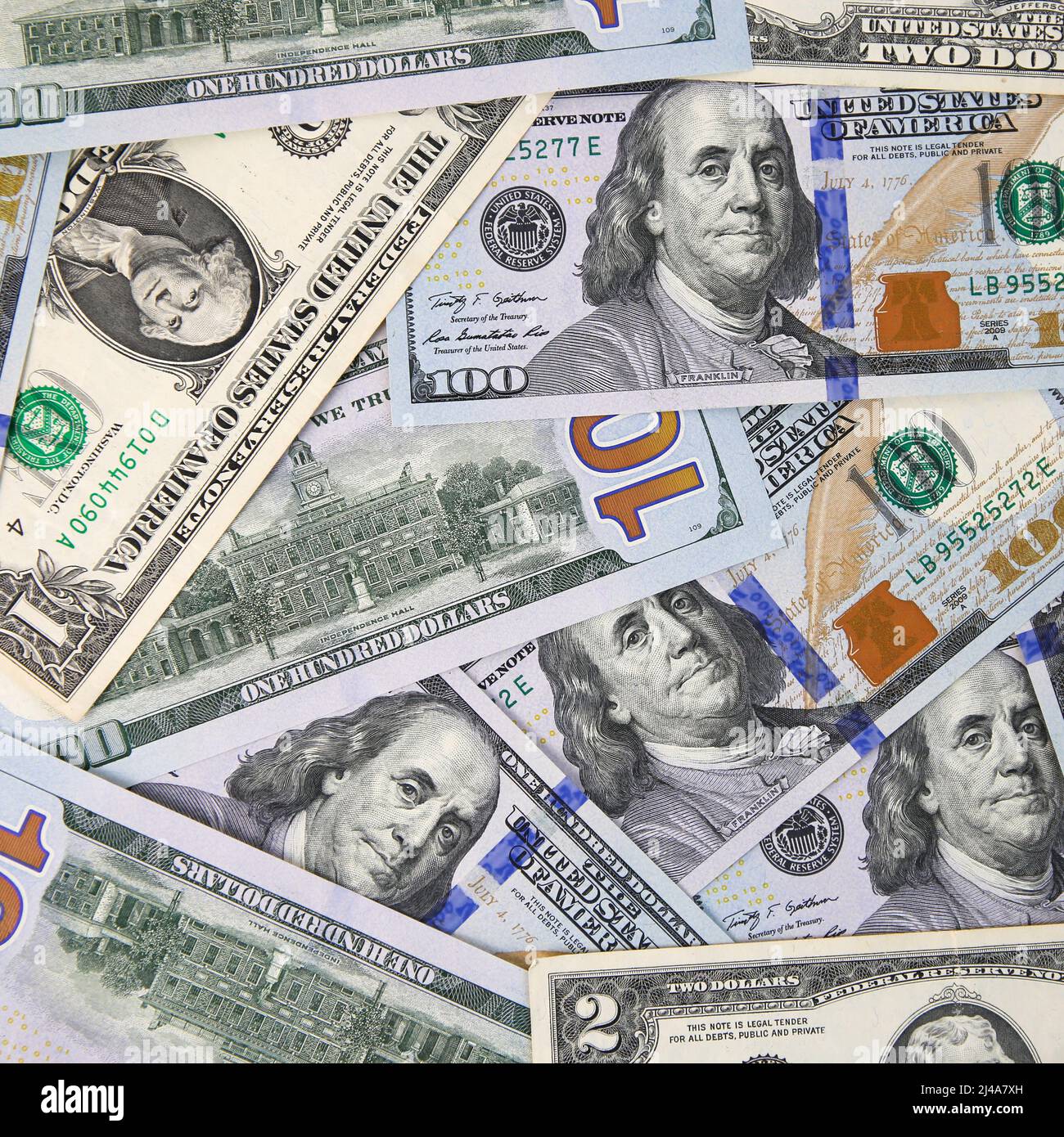 American paper dollars in various denominations. Top view Stock Photo