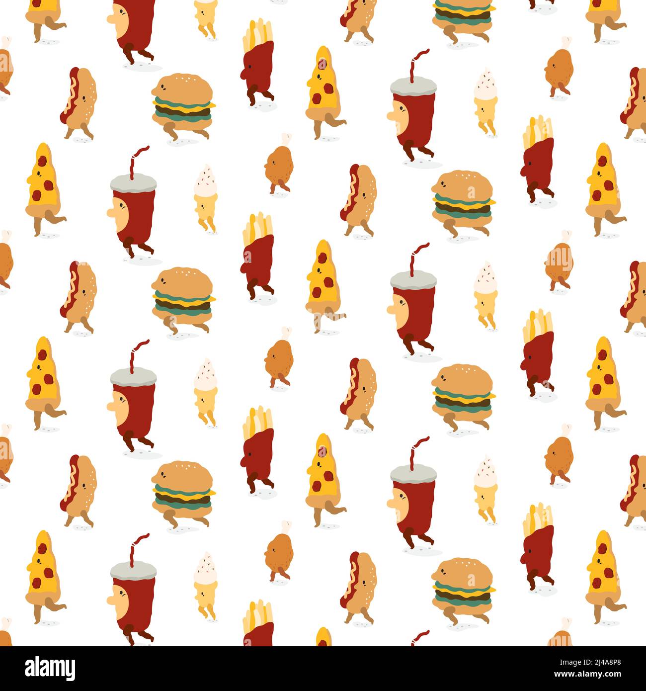 vector pattern with pizza, hamburger, french fries, fried chicken, ice