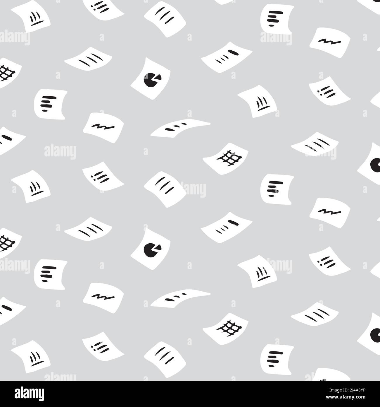 Hand drawn vector illustration of flying office documents paper pattern ...