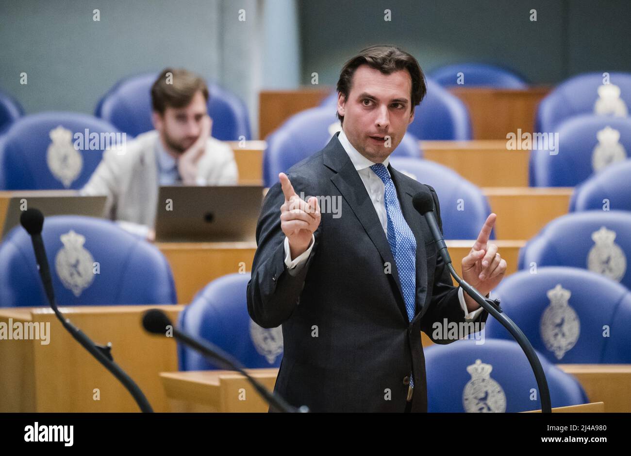 2022-04-13 17:43:41 THE HAGUE - Thierry Baudet (FvD) during a debate with the House of Representatives about the SP's private member's bill to amend the constitution so that a binding corrective referendum becomes possible. This referendum allows people to correct or vote out political decisions afterwards. ANP BART SIZE netherlands out - belgium out Stock Photo