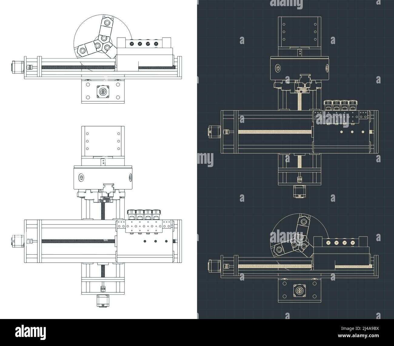 Stylized vector illustration of blueprints of CNC lathe machine Stock ...