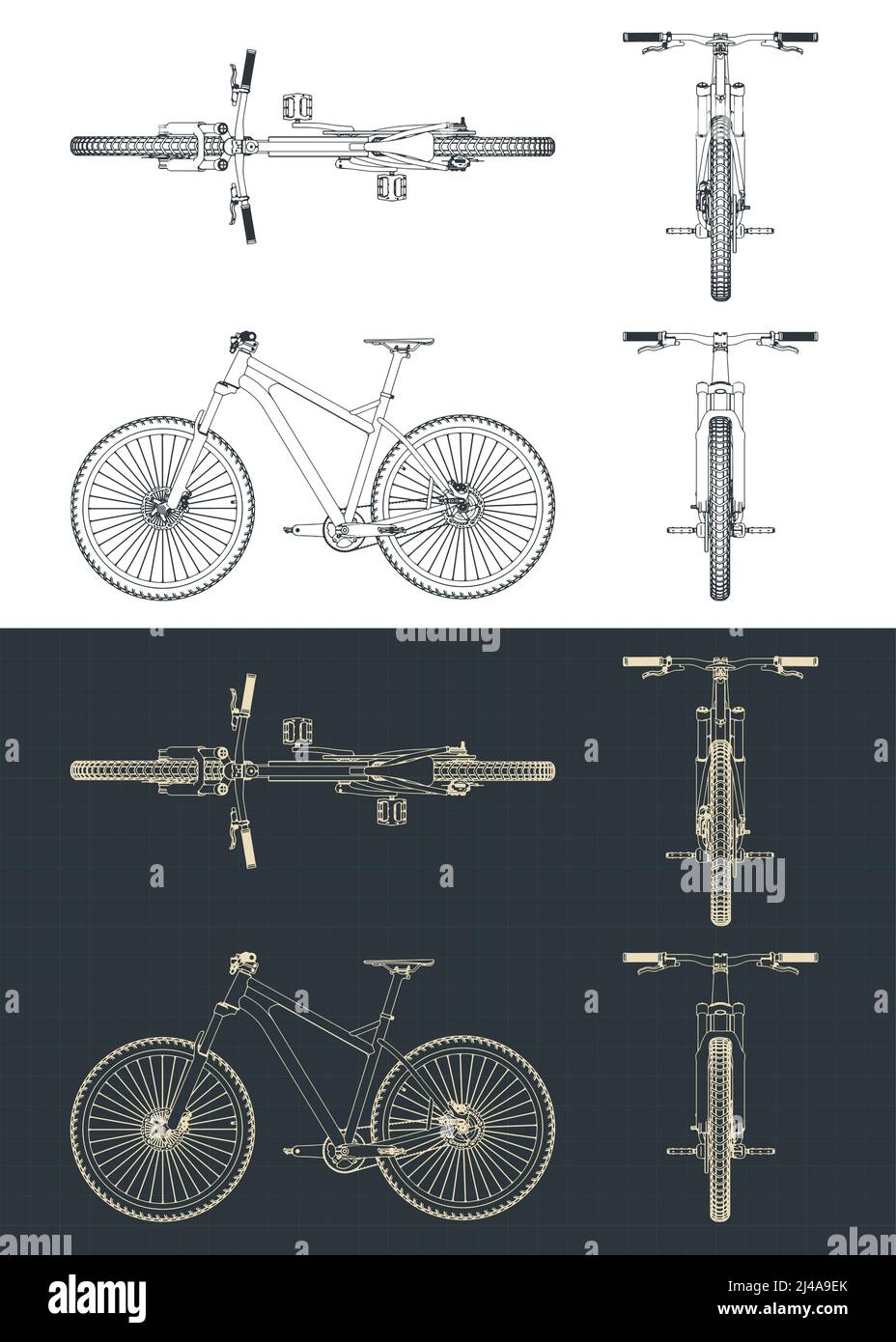 Stylized vector illustration of blueprints of electric bike Stock Vector