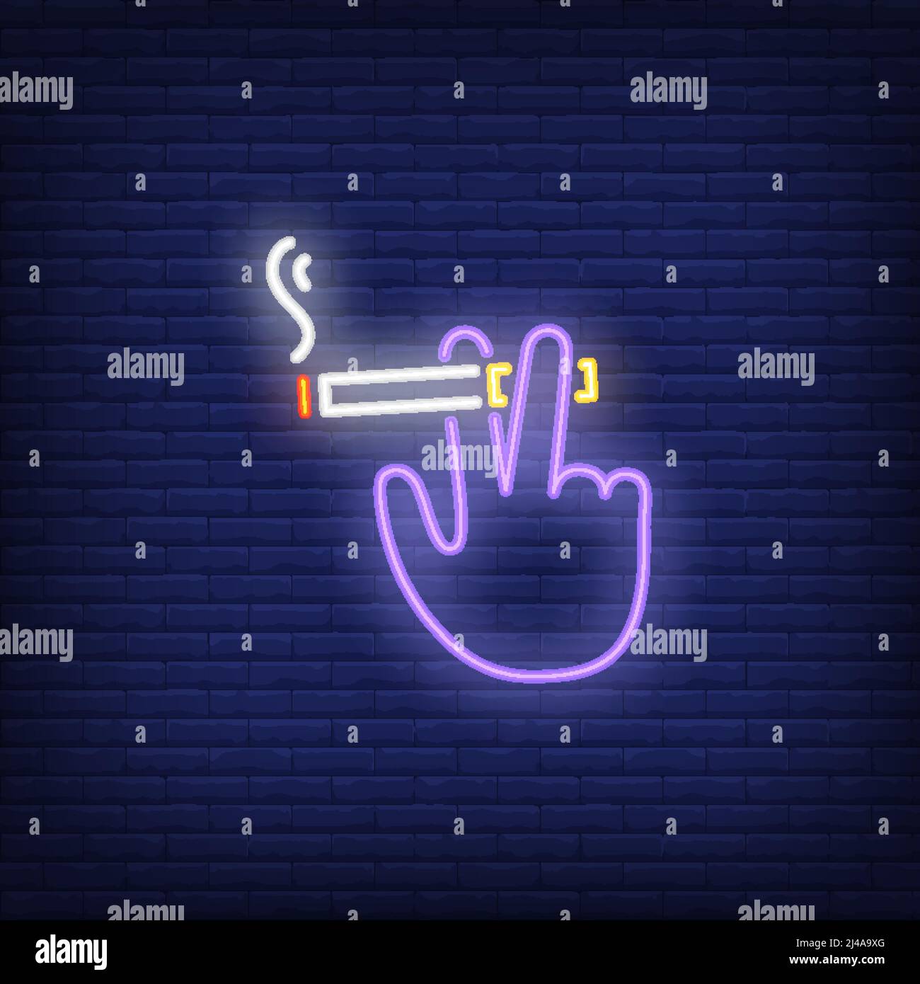 Hand holding smoking cigarette neon sign. Smoking, healthcare and