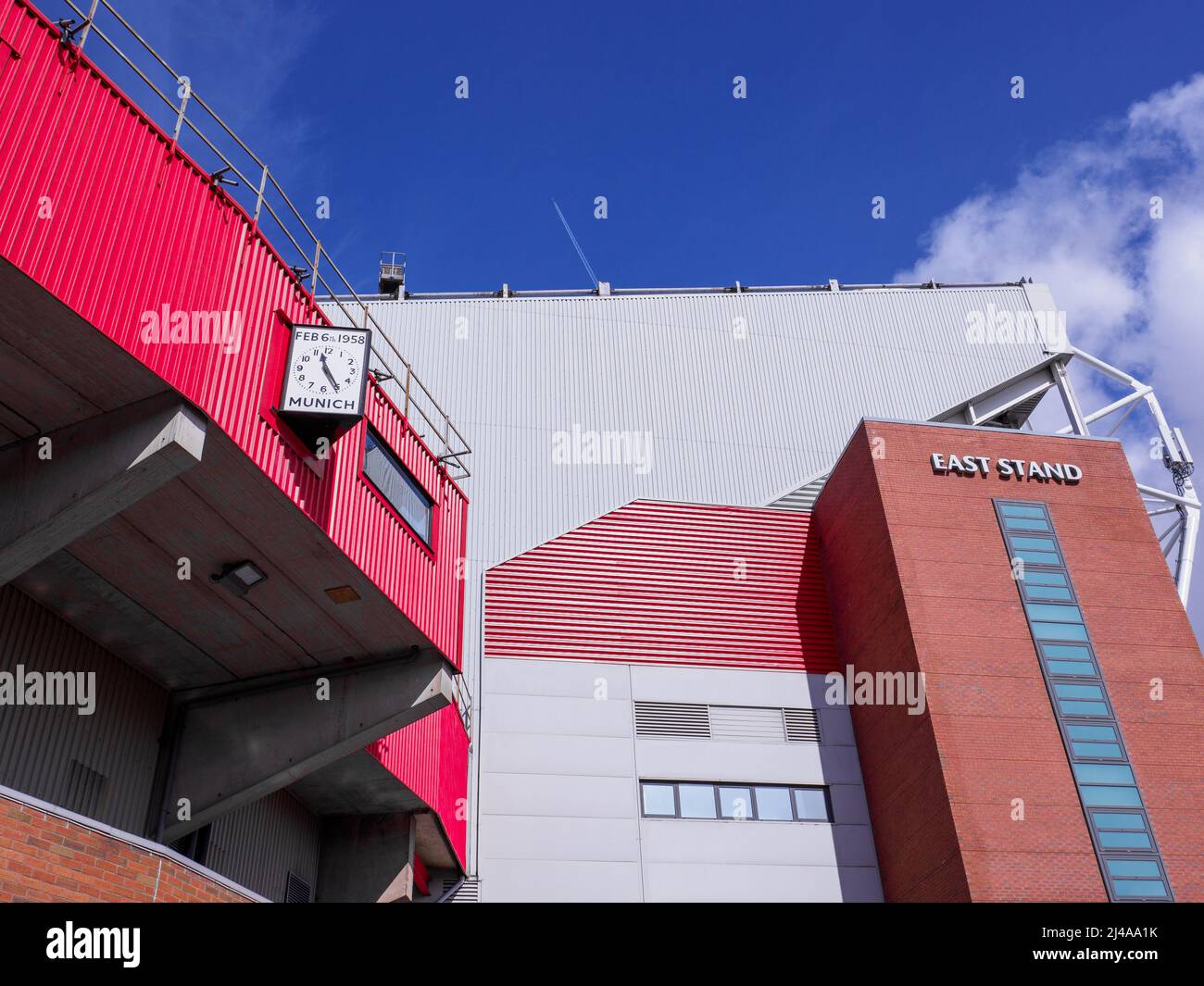 Manchester UK April 2022 Manchester united Old Trafford football ground and famous Munich air crash clock Stock Photo