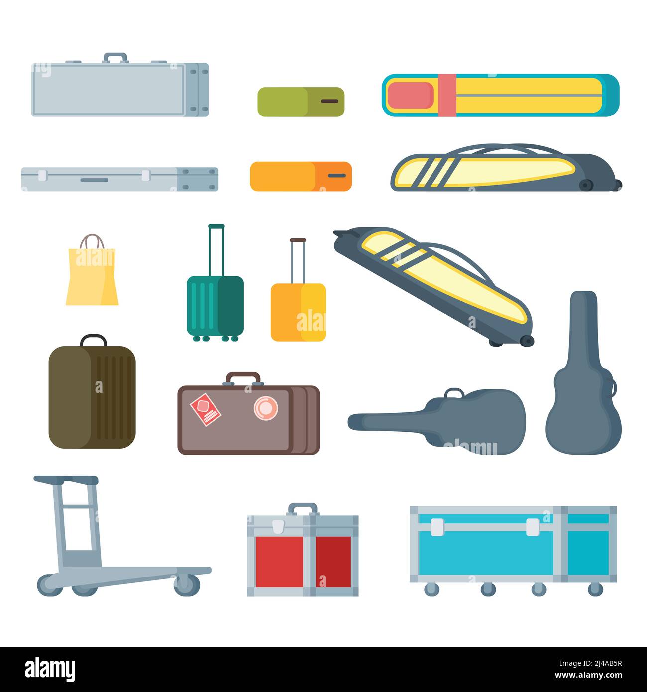 Colorful baggage collection with cases boxes bags luggage for transportation of different items isolated vector illustration Stock Vector