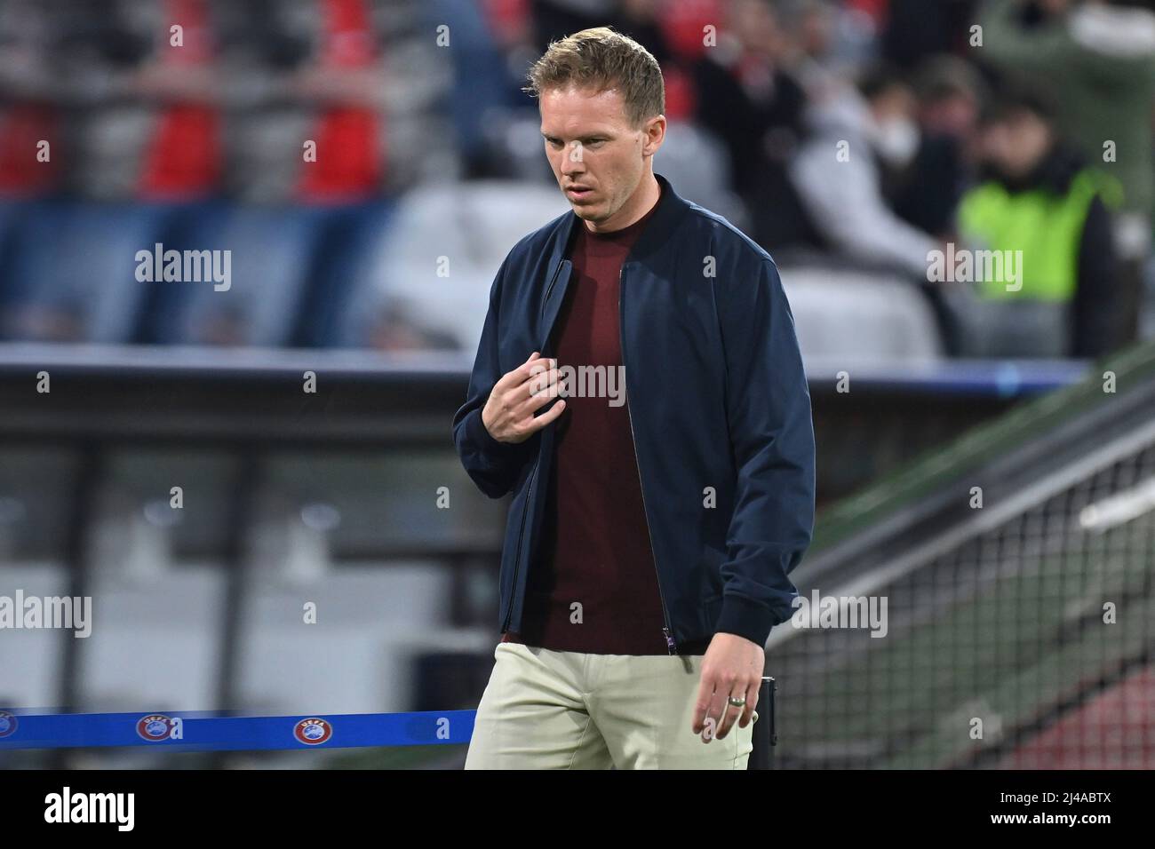 coach Julian NAGELSMANN (FC Bayern Munich), single image, cut single motif, half figure, half figure. Soccer Champions League/ quarter-finals FC Bayern Munich - Villarreal CF 1-1, on April 12th, 2022 ALLIANZARENA . Stock Photo