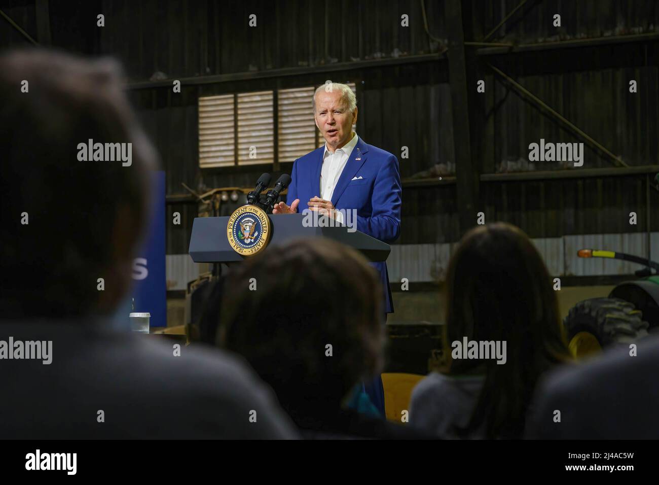 President Joe Biden speaks to the crowd. President Joe Biden gave a