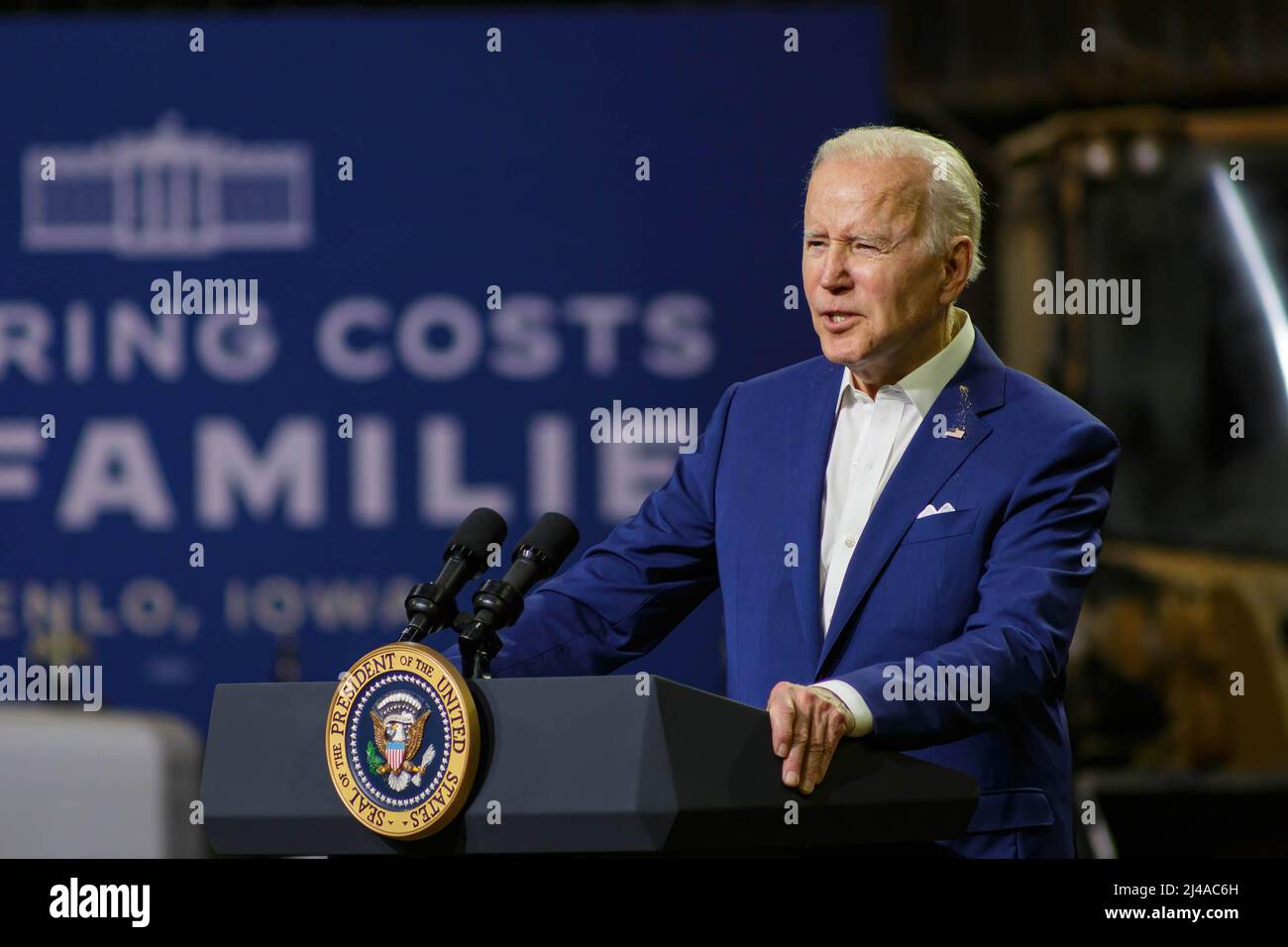 President Joe Biden speaks to the crowd. President Joe Biden gave a