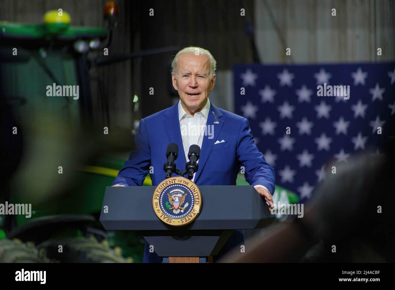 President Joe Biden speaks to the crowd. President Joe Biden gave a