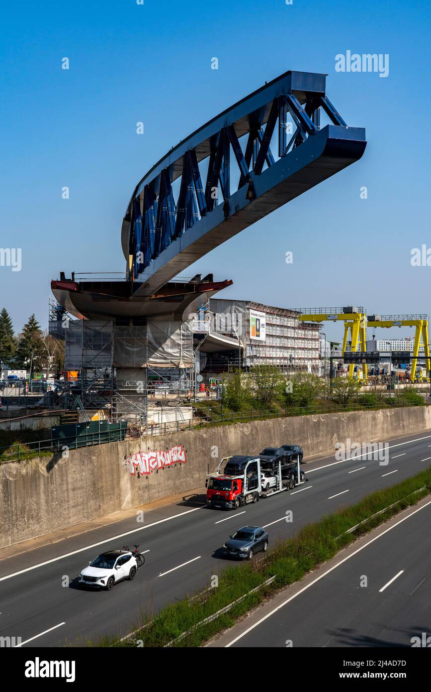 Construction of a 480 metre long bridge for the new U81 light rail line, over the Nordsternkreuz, over the A44 motorway and the B8 at Düsseldorf Airpo Stock Photo