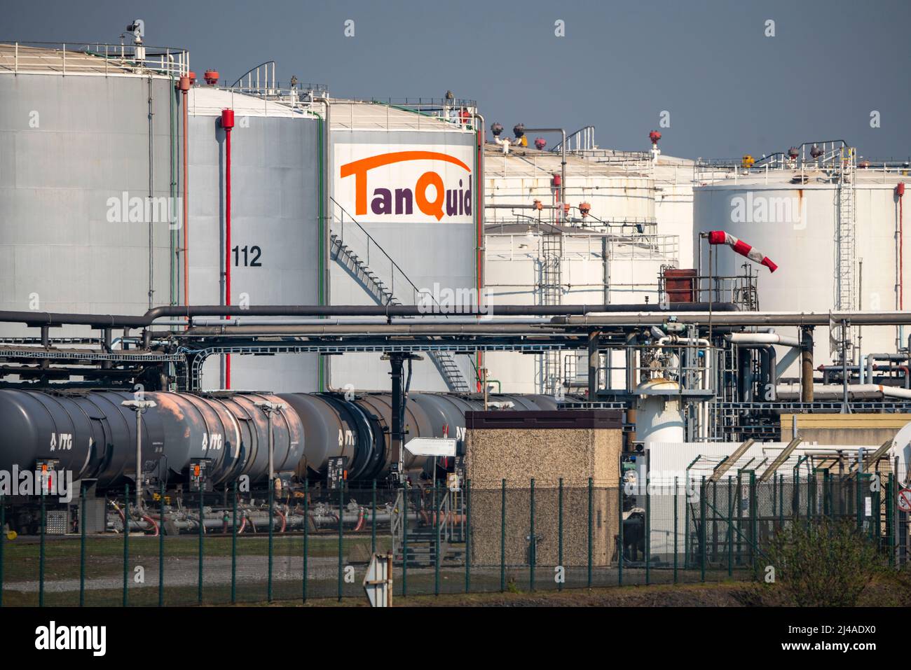 Duisport, Port of Ruhrort, Oil Island, TanQuid tank farm, for petroleum products, chemical products, petrochemical products, liquefied gas, Duisburg, Stock Photo