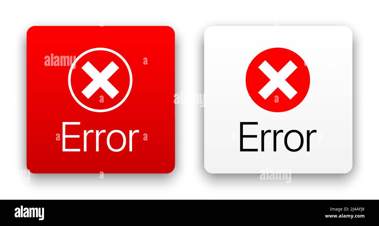 Error warning red vector icon set, isolated on white background. Stock Vector