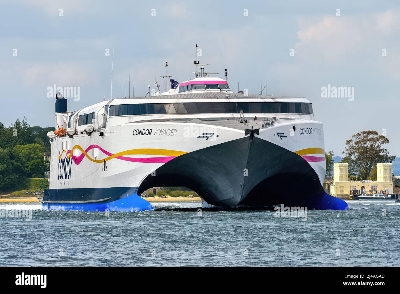Condor Voyager is a high-speed Incat ferry operated by Condor Ferries between Poole and the Channel Islands - July 2021. Stock Photo