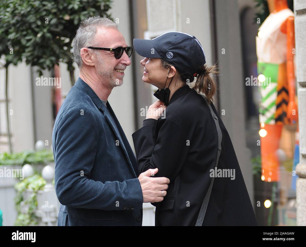 Milan, . 13th Apr, 2022. Milan, 13-04-2022 Pasquale di Molfetta, better  known as LINUS, famous DJ of the radio DEEJAY, walks through the streets of  the center with his wife CARLOTTA MEDAS.
