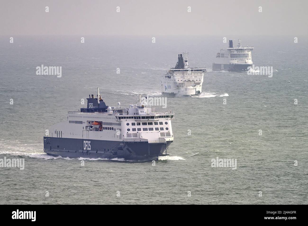 Cross-Channel ferries on the English Channel heading for the port of Dover - January 2022. Stock Photo