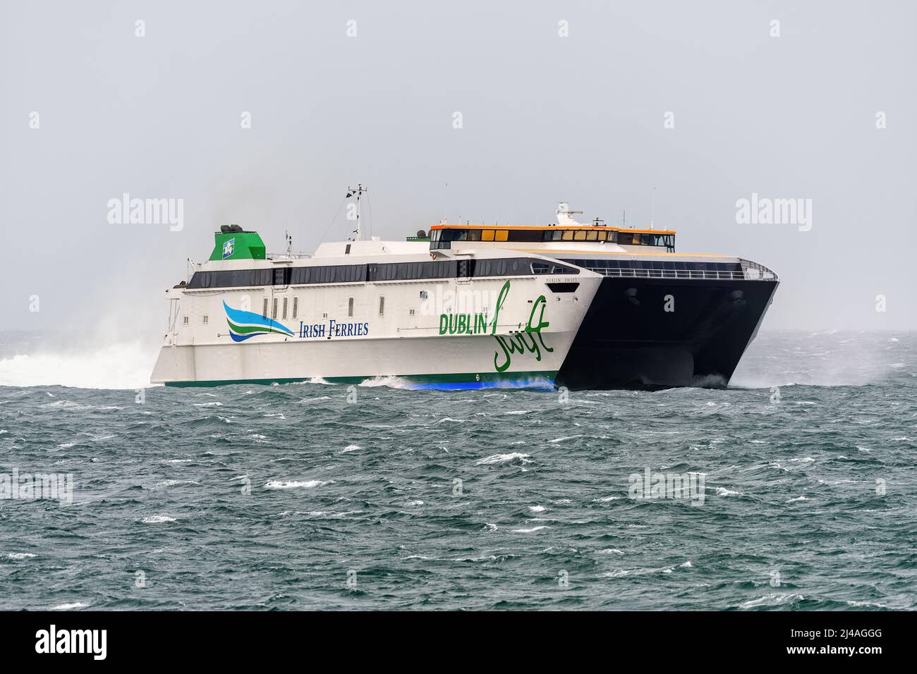 Dublin Swift operates a seasonal high-speed ferry link for Irish Ferries between Dublin and Holyhead - August 2021. Stock Photo
