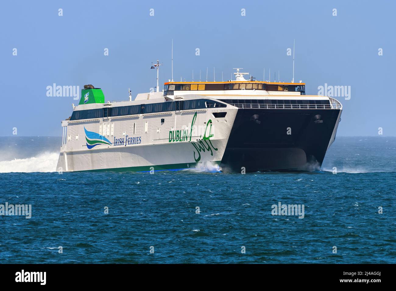 Dublin Swift operates a seasonal high-speed ferry link for Irish Ferries between Dublin and Holyhead - August 2021. Stock Photo