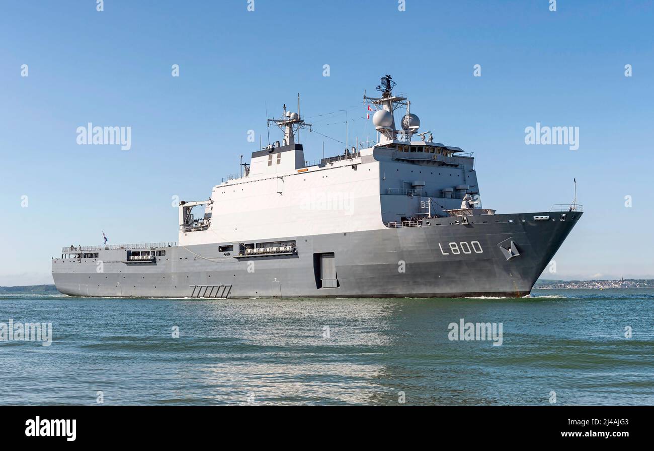 HNLMS Rotterdam (L800) is an amphibious Landing Platform Dock (LPD) operated by the Royal Netherlands Navy - May 2016. Stock Photo
