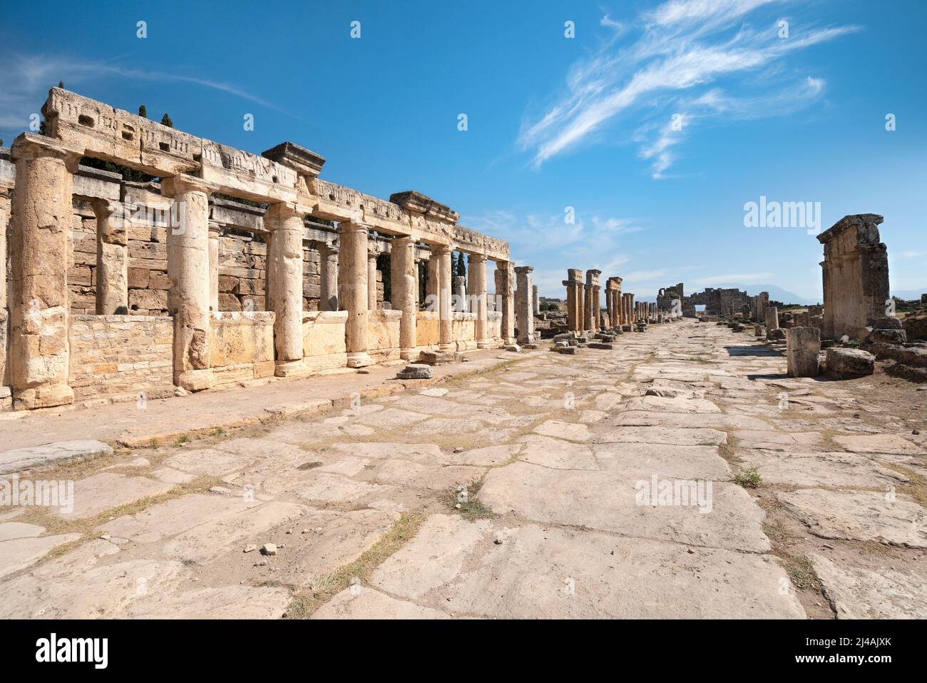 Ruins of the ancient city of Hierapolis in Pamukkale, Turkey. UNESCO ...