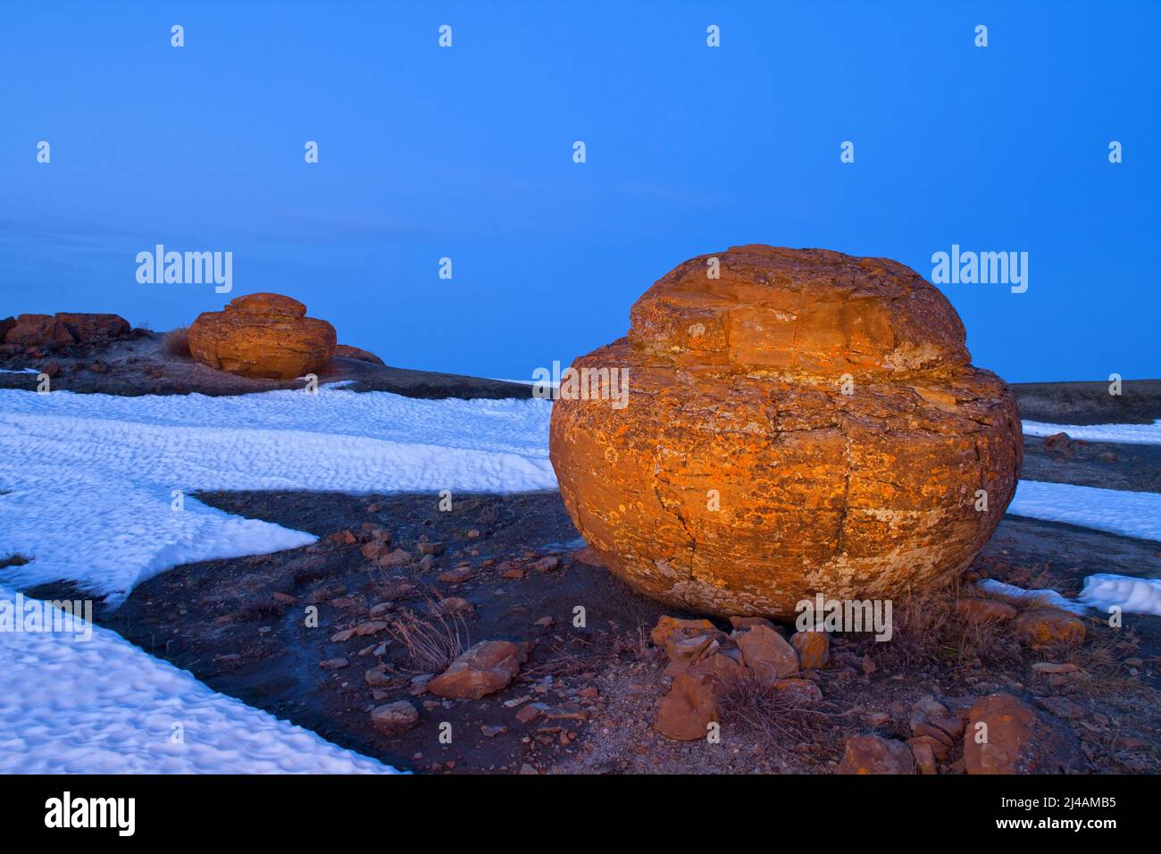 Unusual round red boulders in Red Rock Coulee in Southern Alberta ...