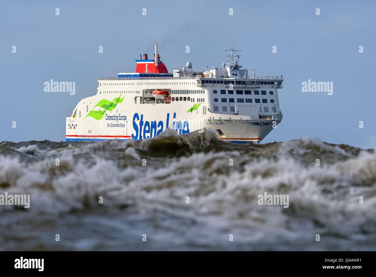 Stena Edda is an E-Flexer ferry operated by Stena Line on the Irish Sea between Belfast and Liverpool - August 2021. Stock Photo