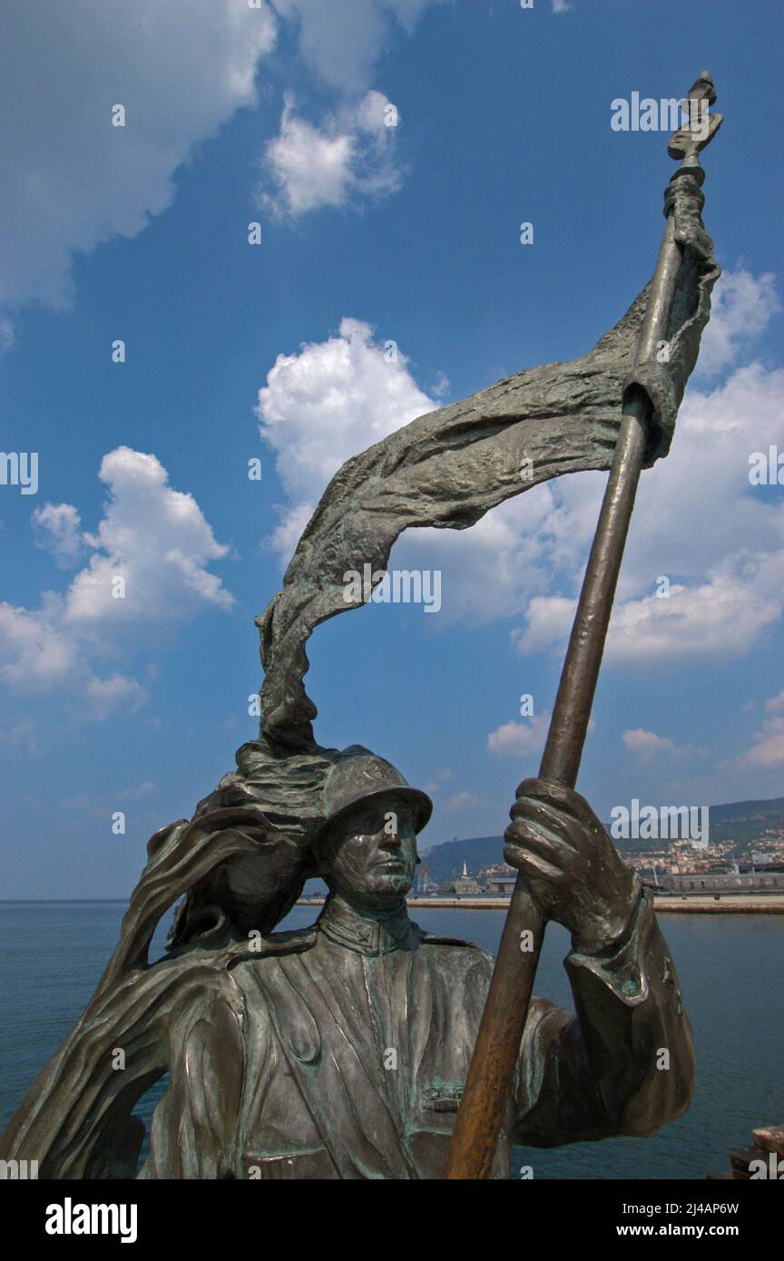 Trieste, Italy 01/09/2005: bersagliere statue in piazza Unità d'Italia, view of the gulf. ©Andrea Sabbadini Stock Photo