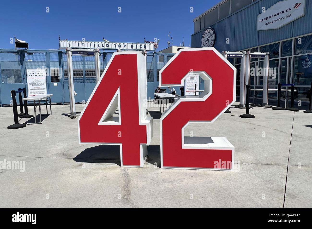 Los Angeles, United States. 12th Apr, 2022. The No. 42 of former player ...