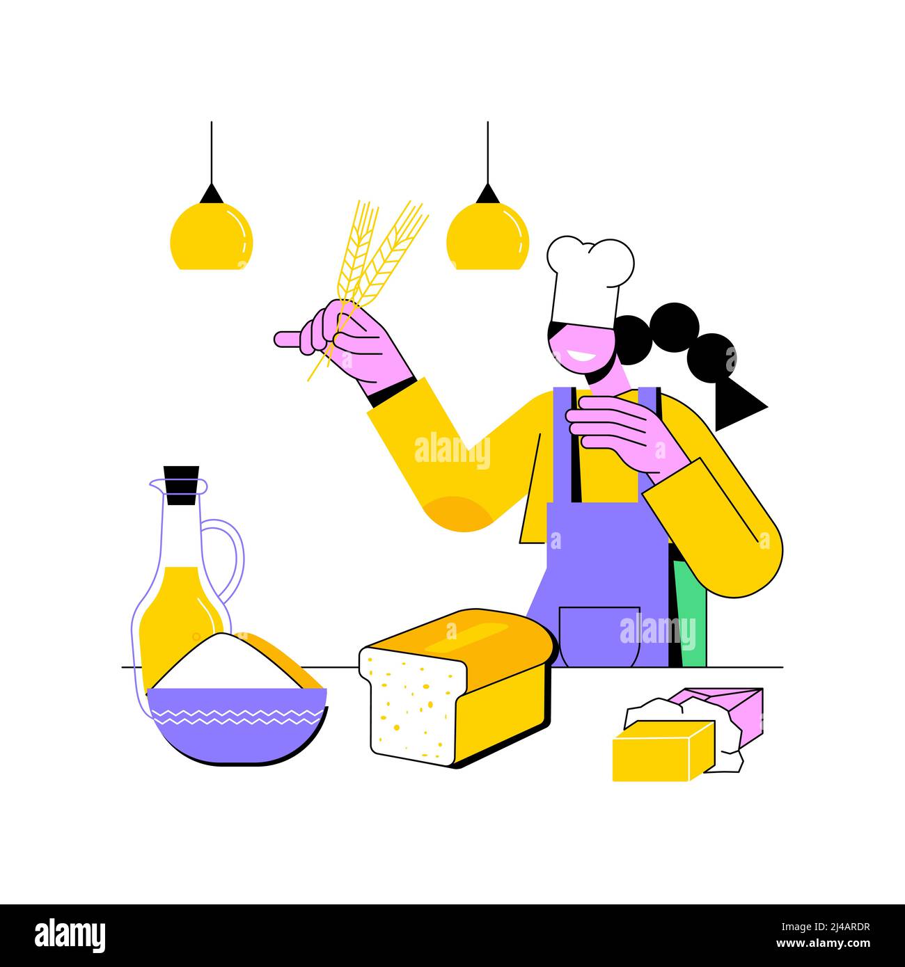 Baking bread abstract concept vector illustration. Quarantine cooking