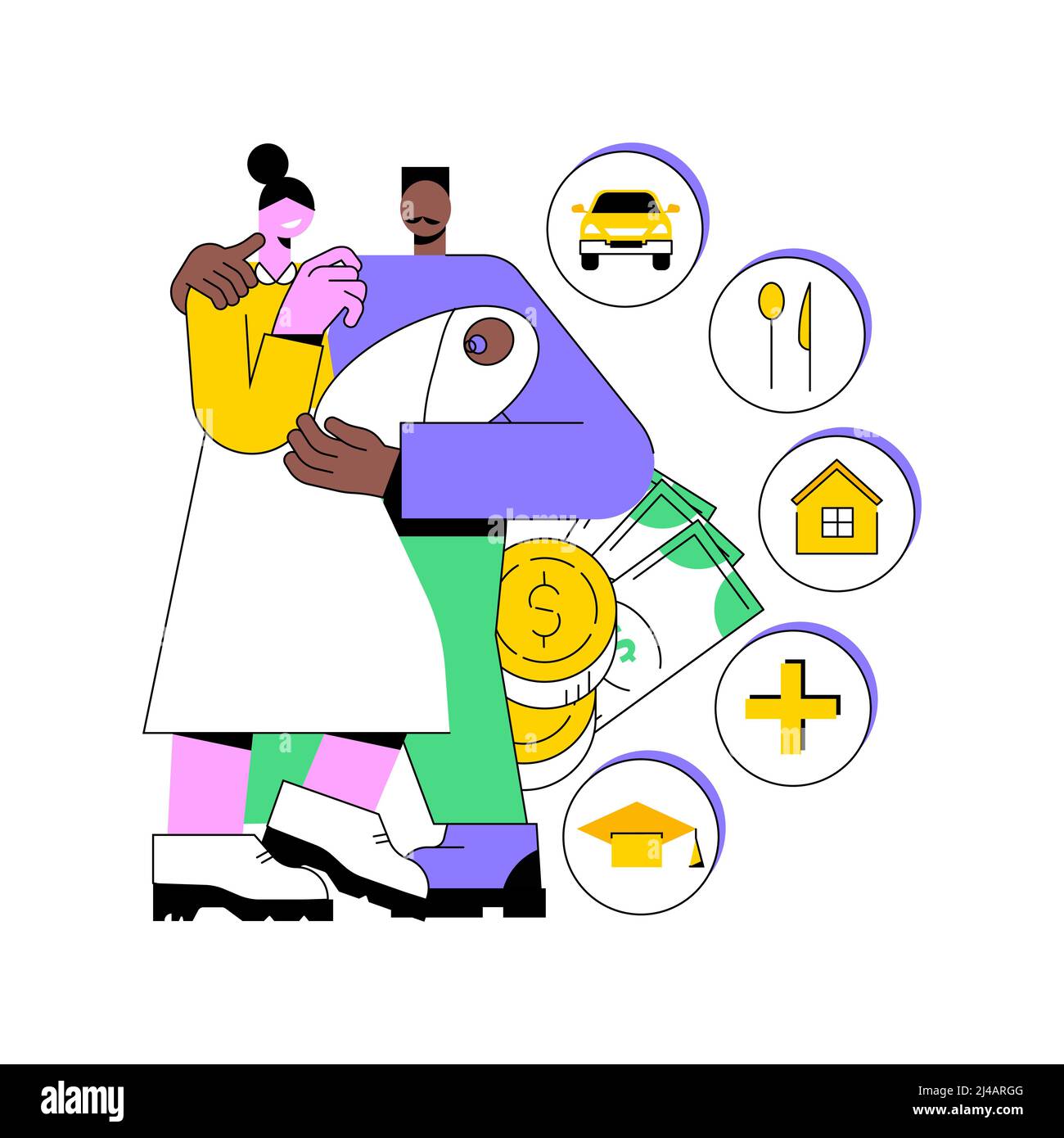 Family budget planning abstract concept vector illustration. Best economic decisions, personal budget strategy, family income and expenses management, financial household plan abstract metaphor. Stock Vector