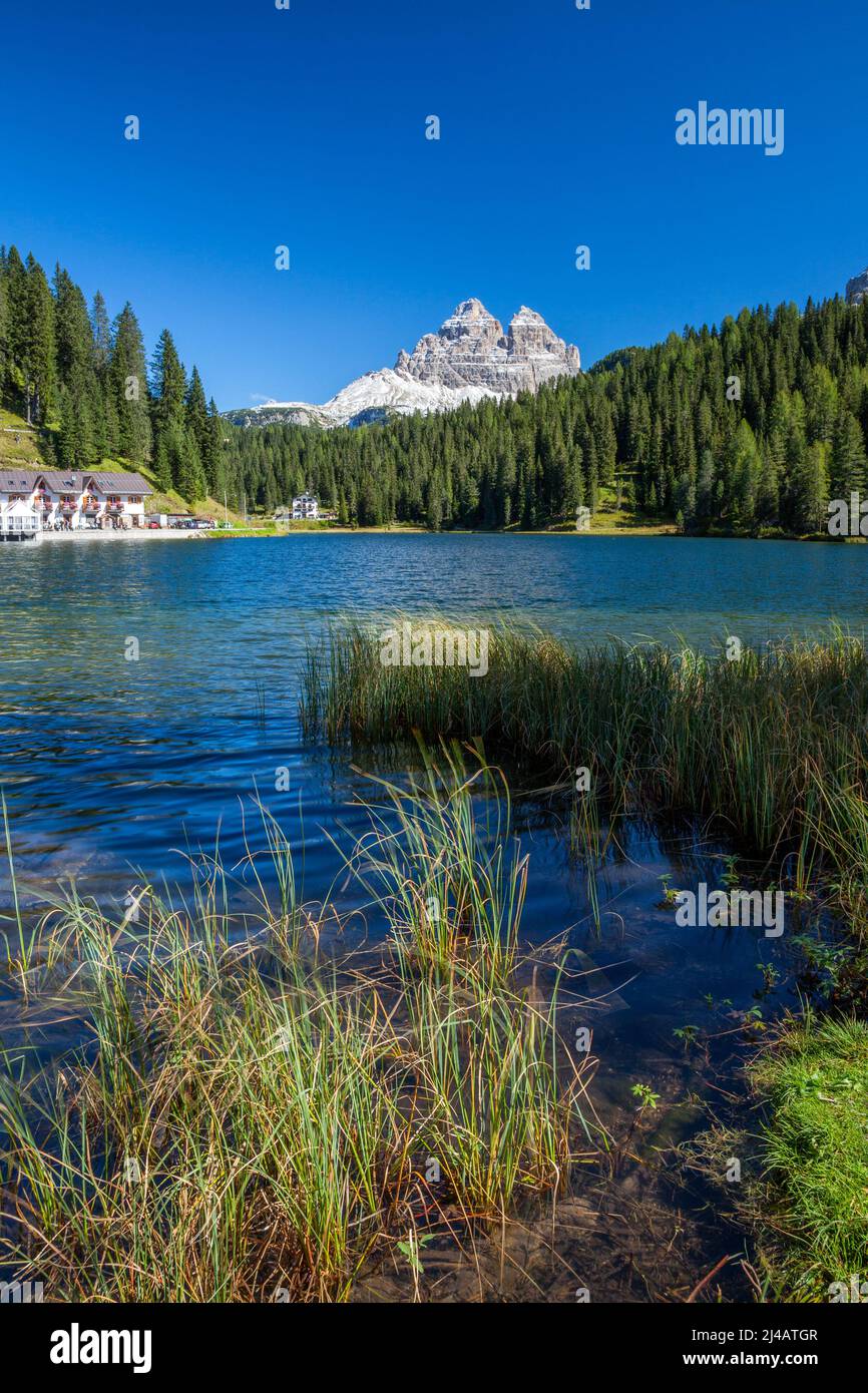 Beautiful Lago di Misurina in the Dolomites in Northern Italy, Europe Stock Photo