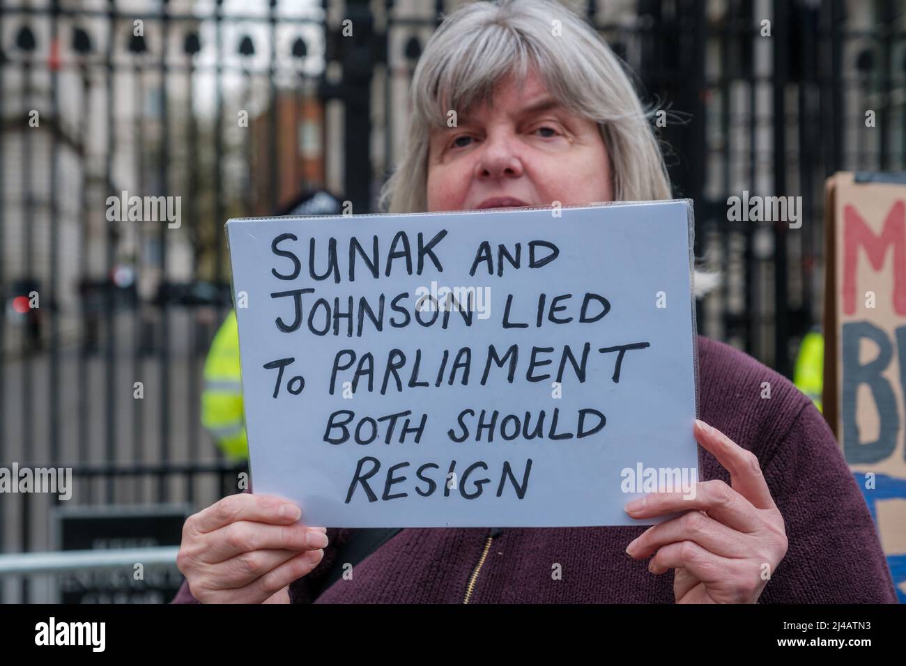 A Handful of Protesters came out to show their discontent towards the 50 people who attended various Parties at Number 10 Downing Street Stock Photo