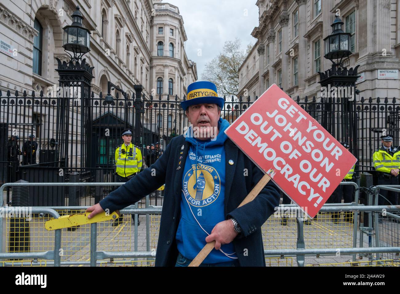 A Handful of Protesters came out to show their discontent towards the 50 people who attended various Parties at Number 10 Downing Street Stock Photo