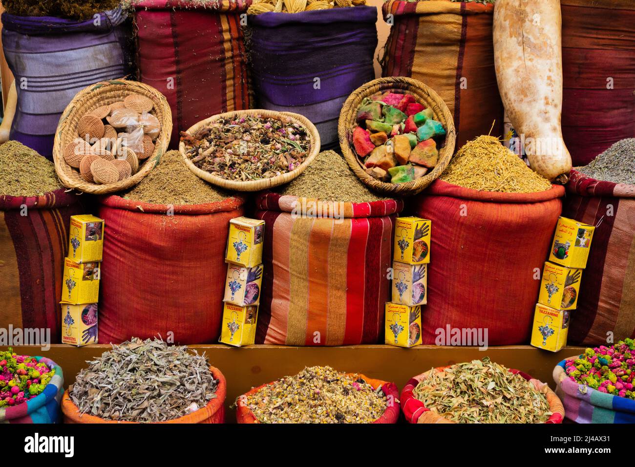 MARRAKESH, MOROCCO NOVEMBER 17; 2018 spices for sale and piled high