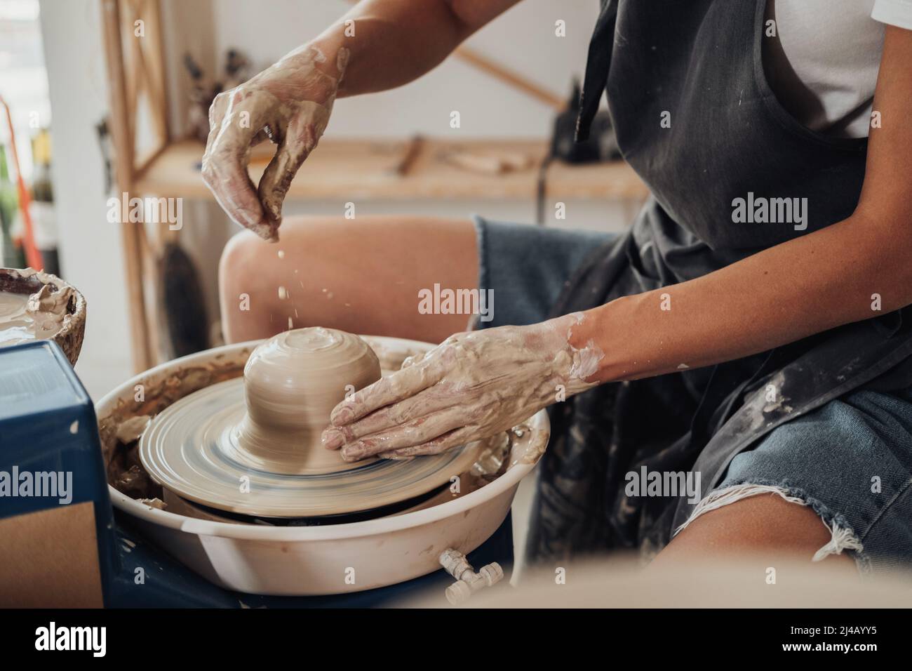 Process of Creating Clay Pot, Unrecognisable Female Master Working on a
